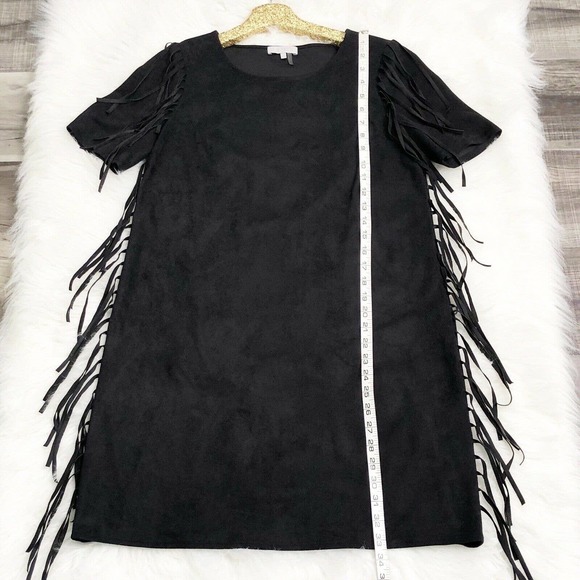 1. State Dress Fringe Black Faux Suede Shift Southwestern Boho Mini - Picture 4 of 8